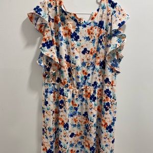 Women’s floral dress white orange and royal blue
